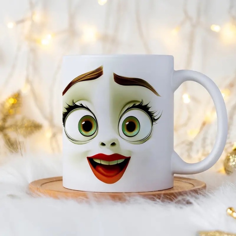 1pc 11 oz Large Fun Face Ceramic Mug
